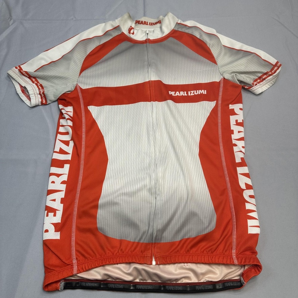 Pearl Izumi Cycling Jersey Shirt Mens Medium Red White Full Zip Back Pockets